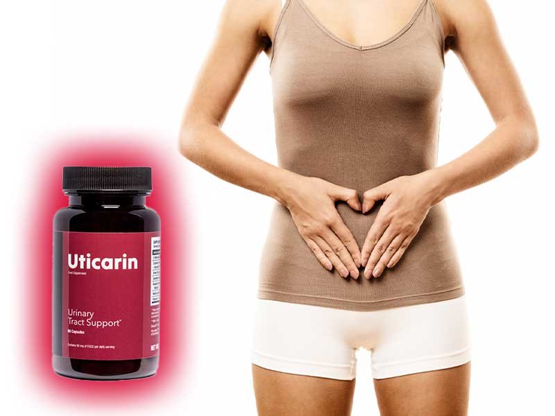Uticarin Bottle and Woman Hands on Belly